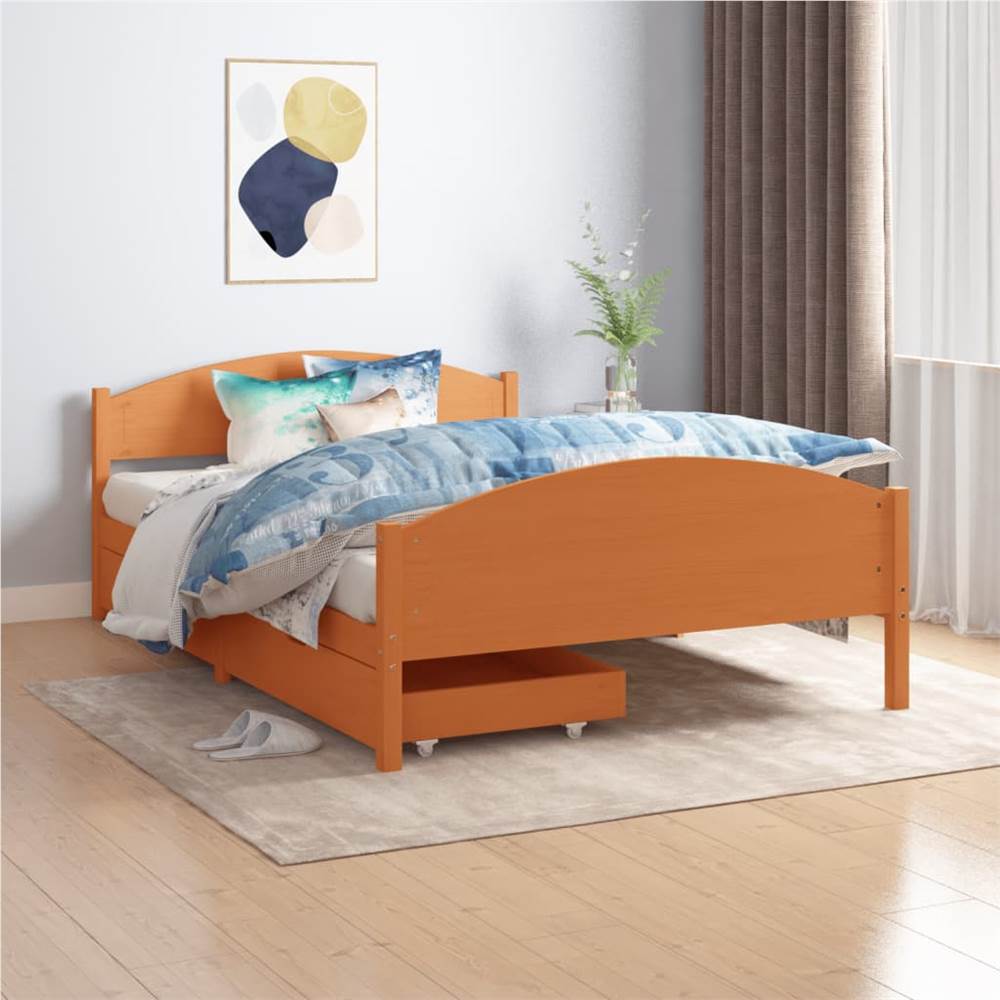 

Bed Frame with 2 Drawers Honey Brown Solid Wood Pine 140x200 cm Double