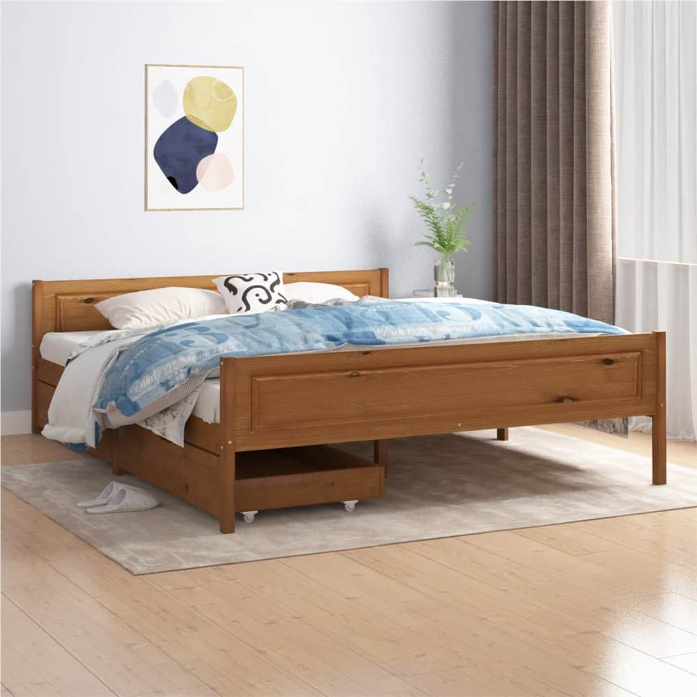 

Bed Frame with 2 Drawers Honey Brown Solid Wood Pine 160x200 cm King Size
