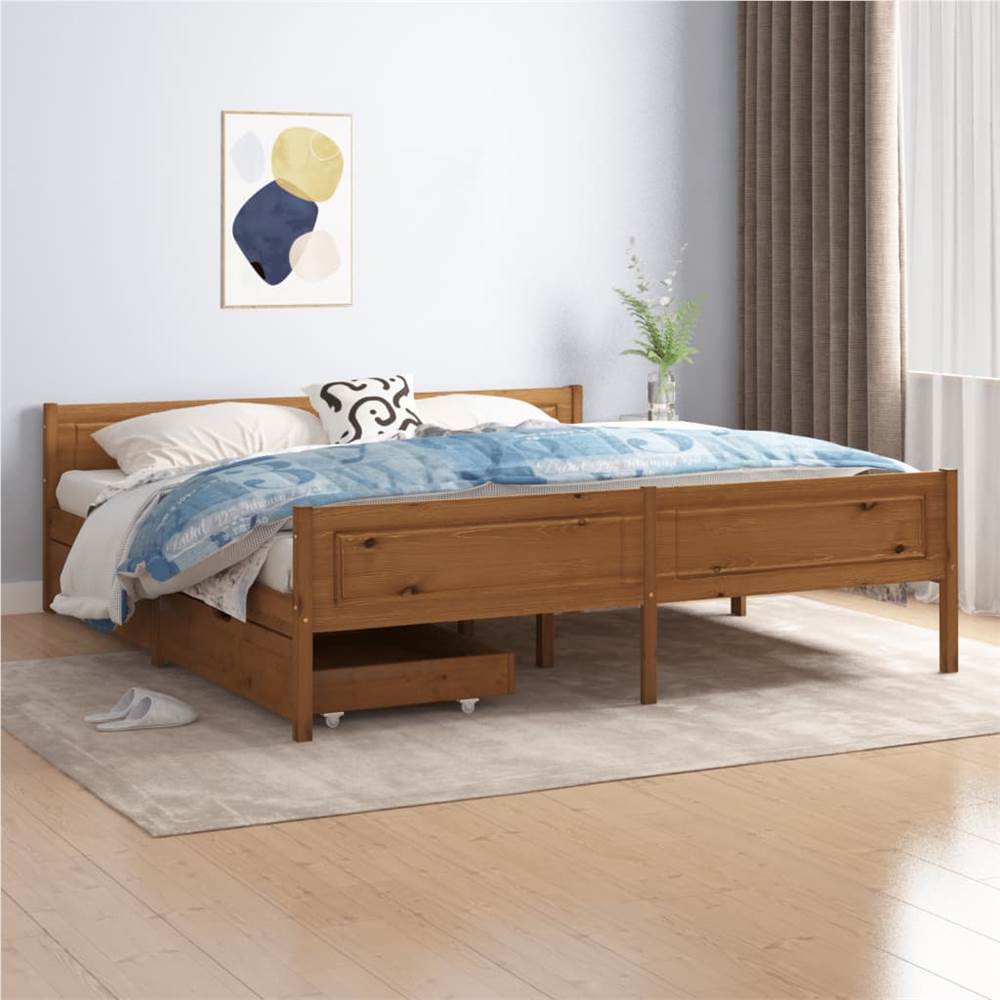 componente Barrio beneficio Estructura de cama con 2 cajones de madera maciza de pino marrón miel  180x200 cm Super