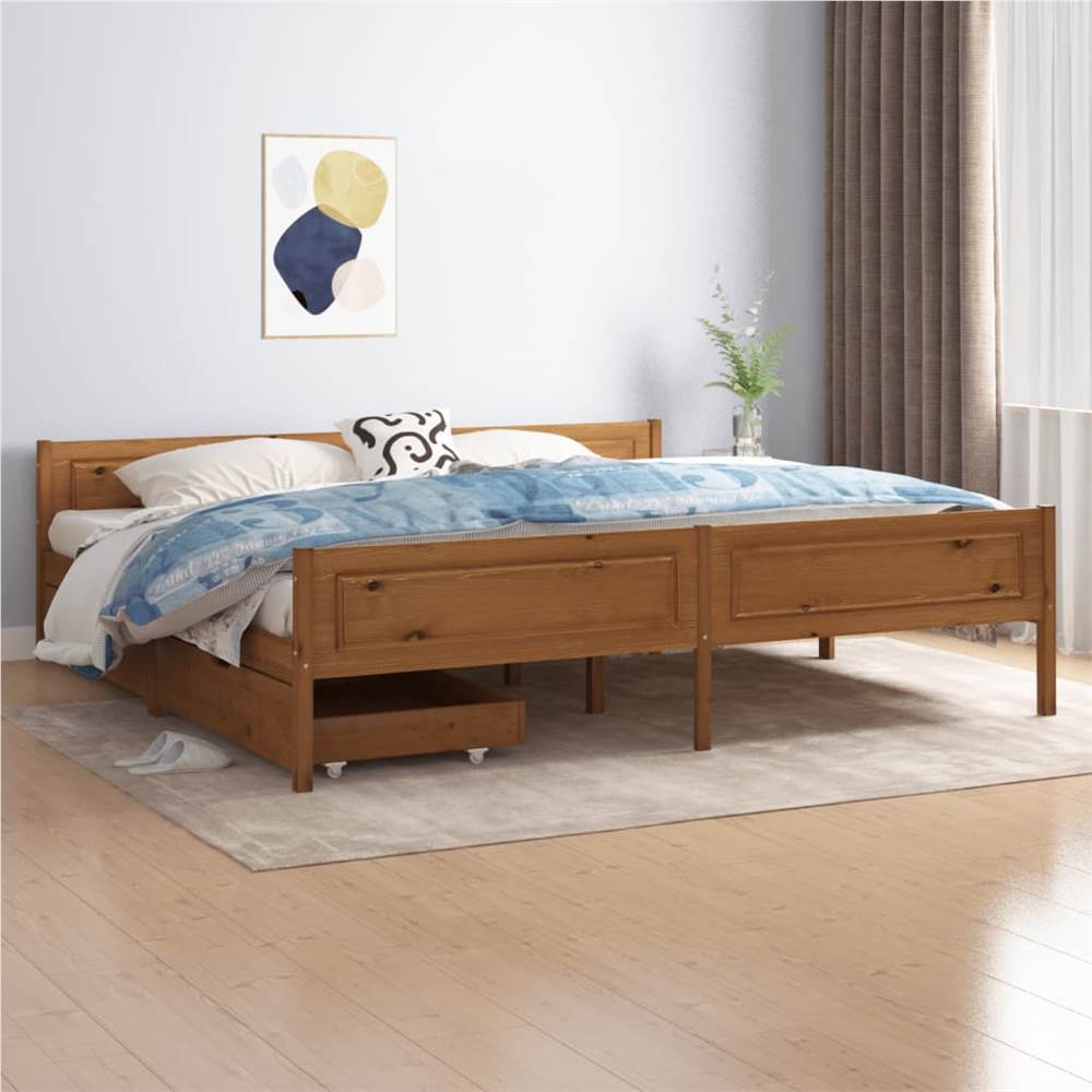 

Bed Frame with 2 Drawers Honey Brown Solid Wood Pine 200x200 cm