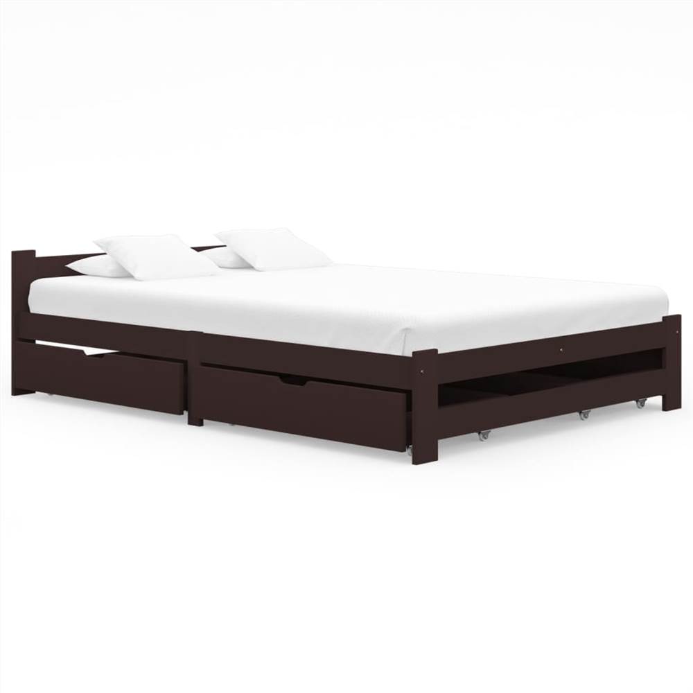 

Bed Frame with 4 Drawers Dark Brown Solid Pinewood 180x200 cm