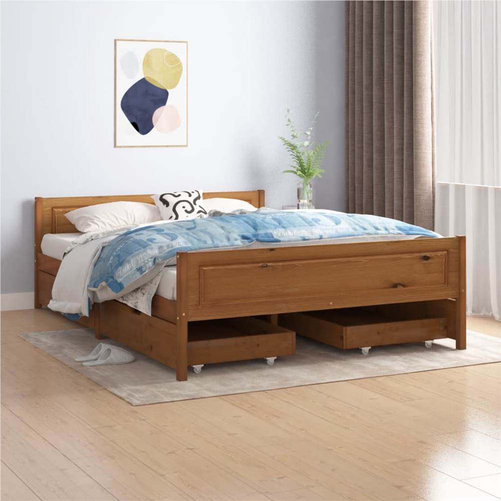 

Bed Frame with 4 Drawers Honey Brown Solid Wood Pine 140x200 cm Double