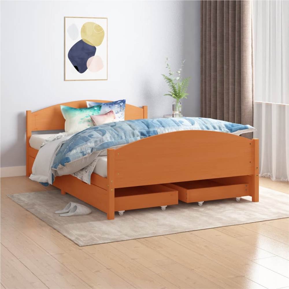 

Bed Frame with 4 Drawers Honey Brown Solid Wood Pine 140x200 cm Double