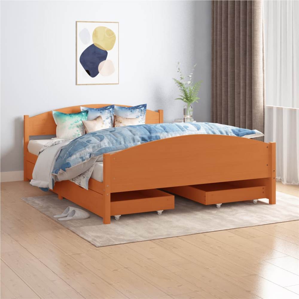 

Bed Frame with 4 Drawers Honey Brown Solid Wood Pine 160x200 cm King Size
