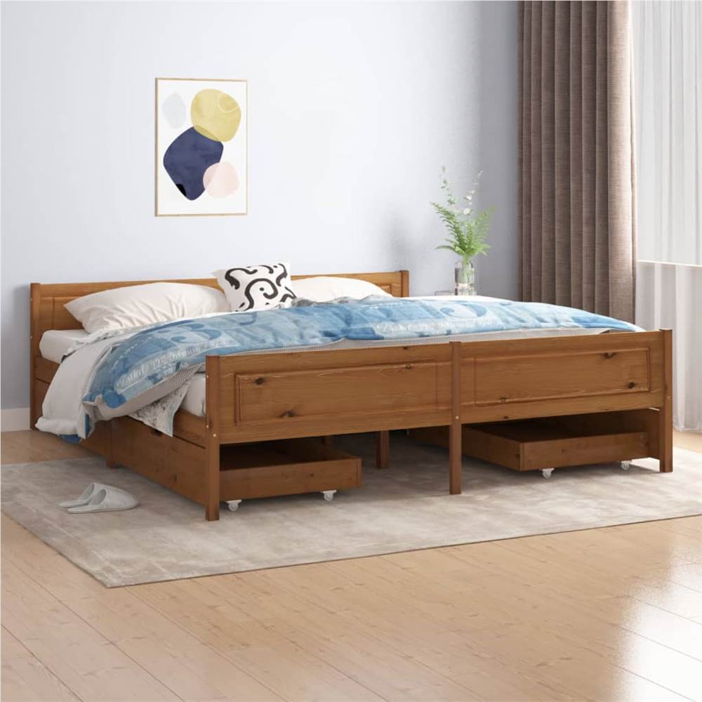 

Bed Frame with 4 Drawers Honey Brown Solid Wood Pine 180x200 cm Super King