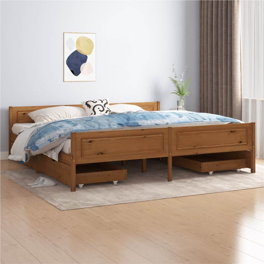 

Bed Frame with 4 Drawers Honey Brown Solid Wood Pine 200x200 cm