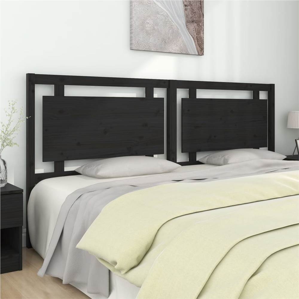 Bed Headboard Black 205.5x4x100 cm Solid Pine Wood