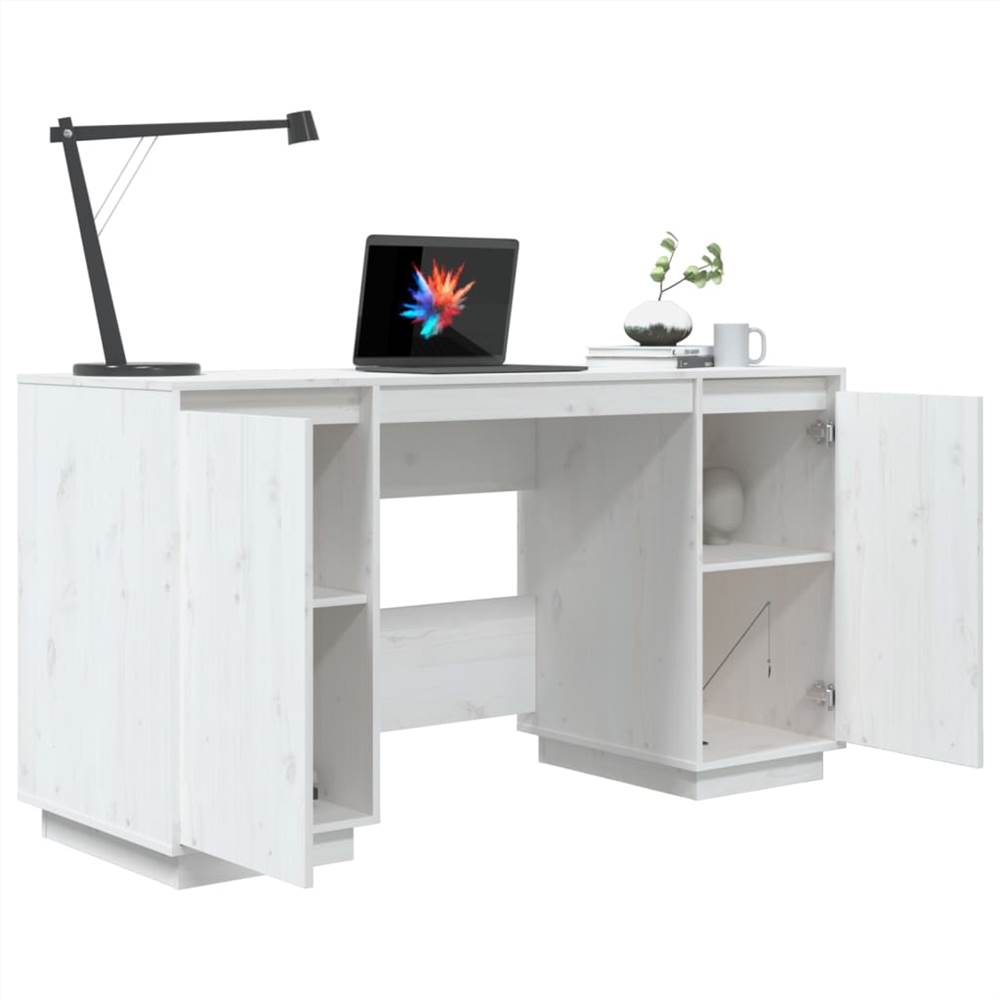 Desk White 140x50x75 cm Solid Wood Pine