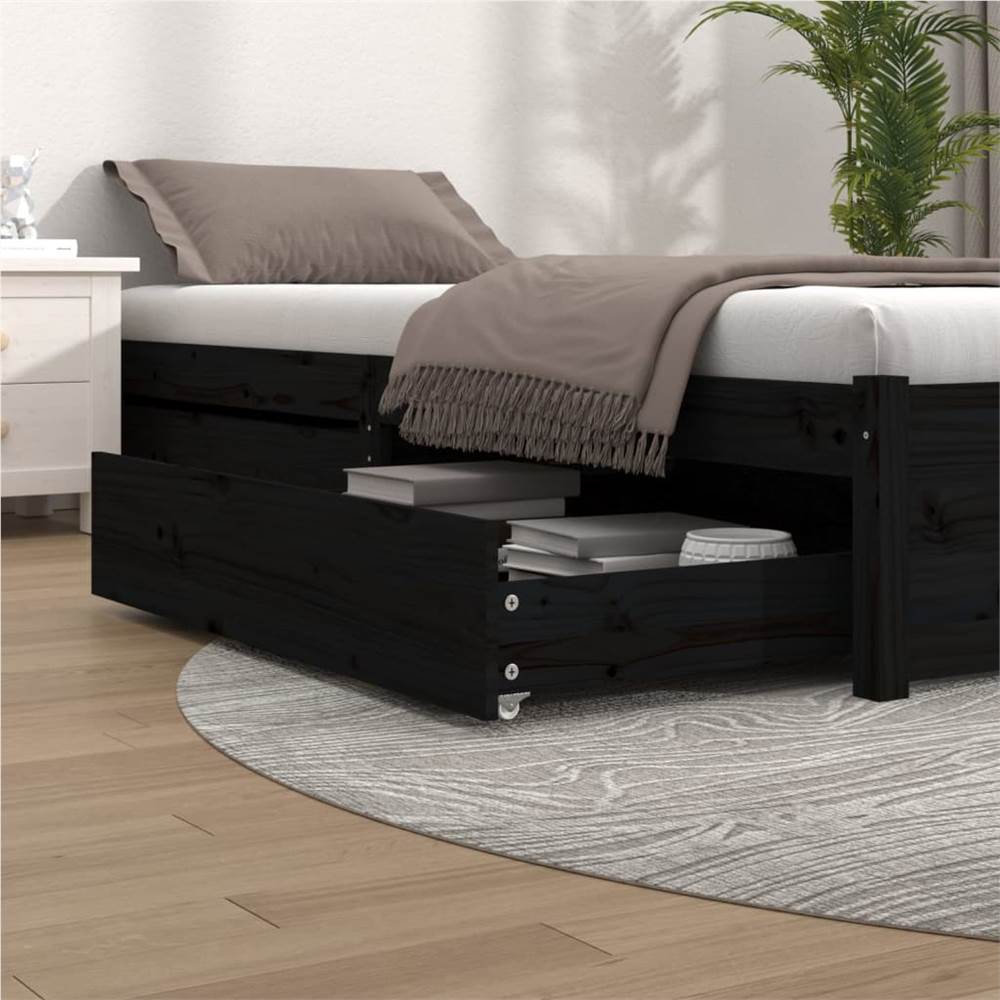 

Bed Drawers 2 pcs Black Solid Wood Pine