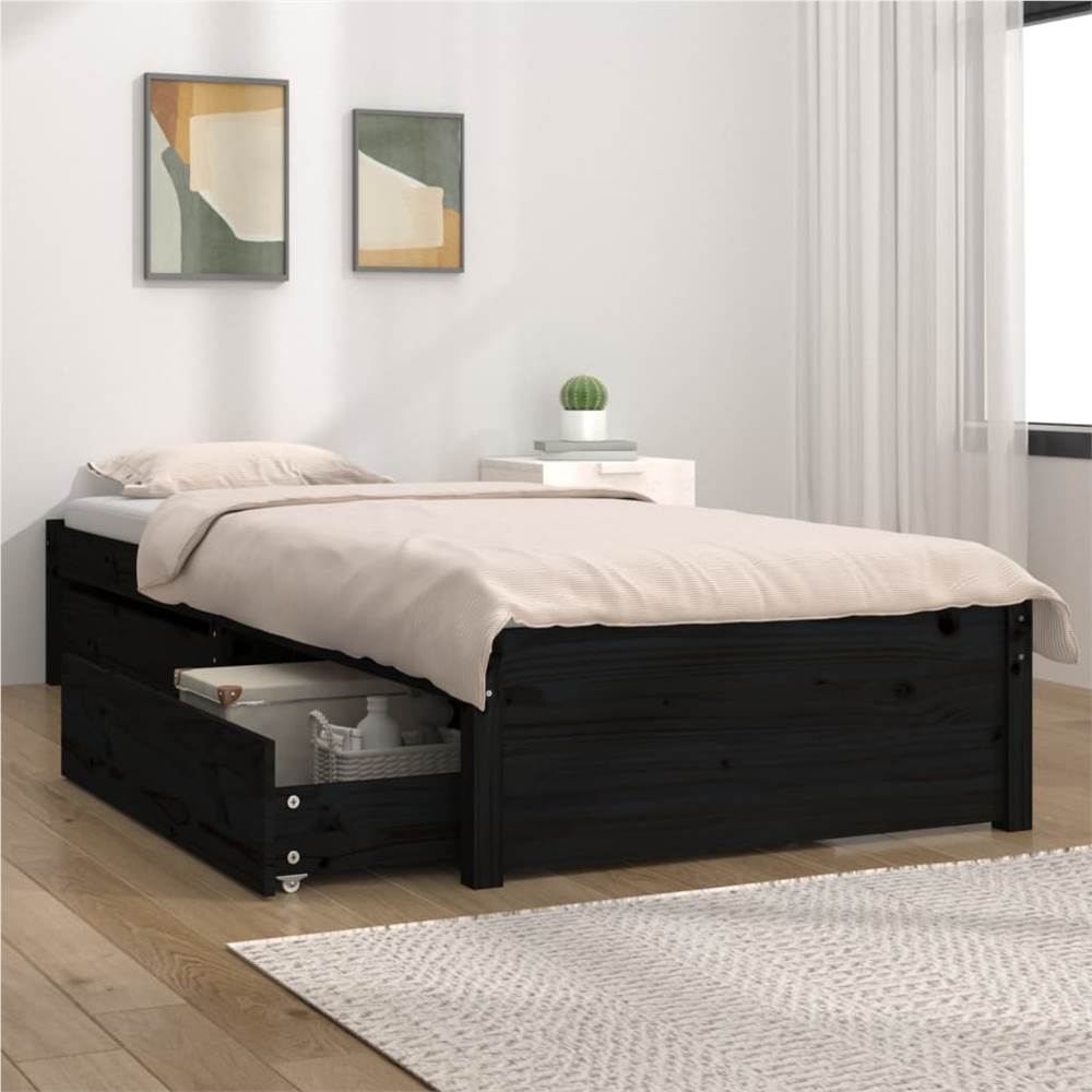 Bed Frame with Drawers Black 90x190 cm 3FT Single