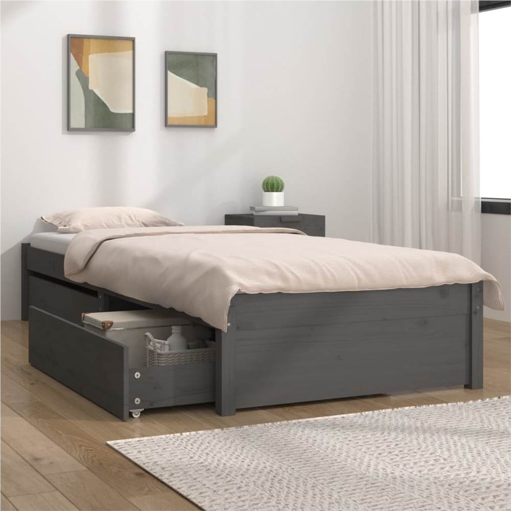 Bed Frame with Drawers Grey 90x190 cm 3FT Single