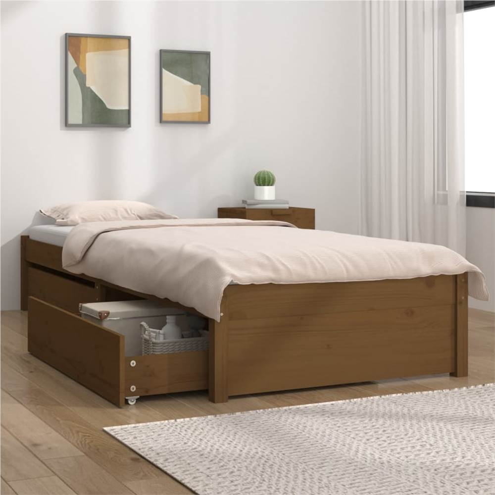 Bed Frame with Drawers Honey Brown 75x190 cm 2FT6 Small Single