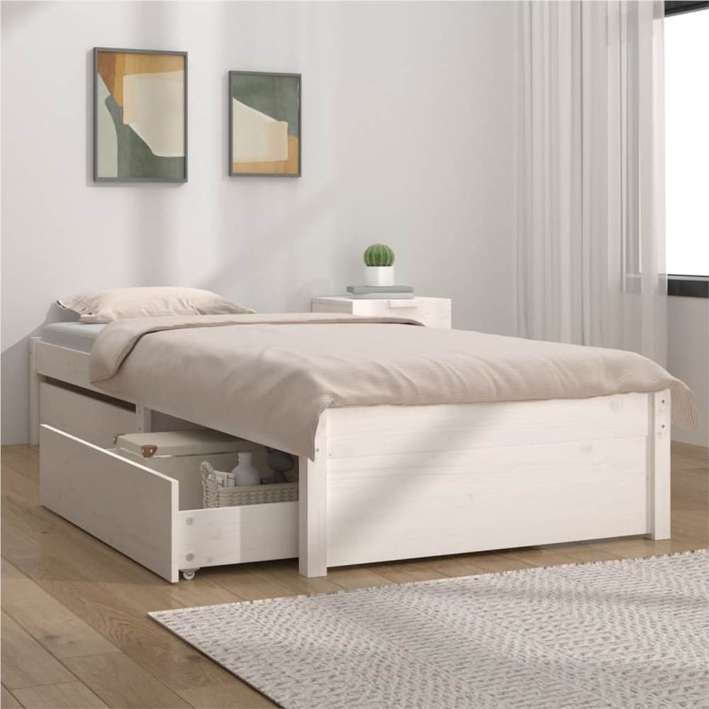 Bed Frame with Drawers White 90x200 cm