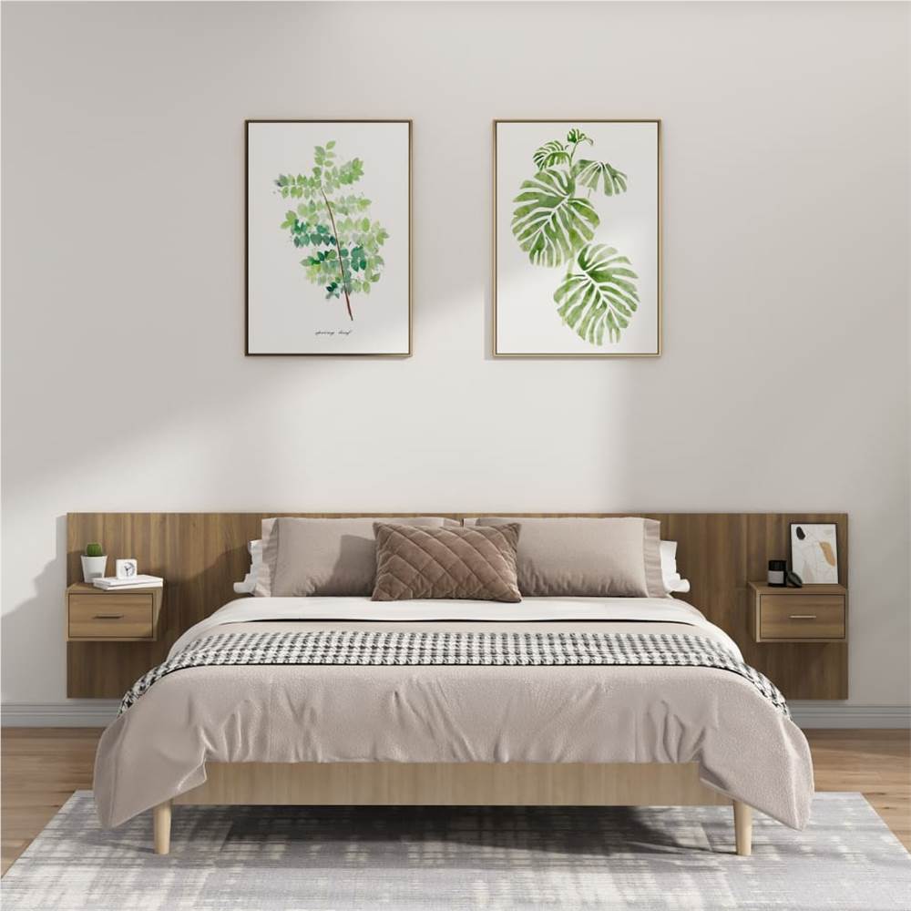 

Bed Headboard with Cabinets Brown Oak Engineered Wood
