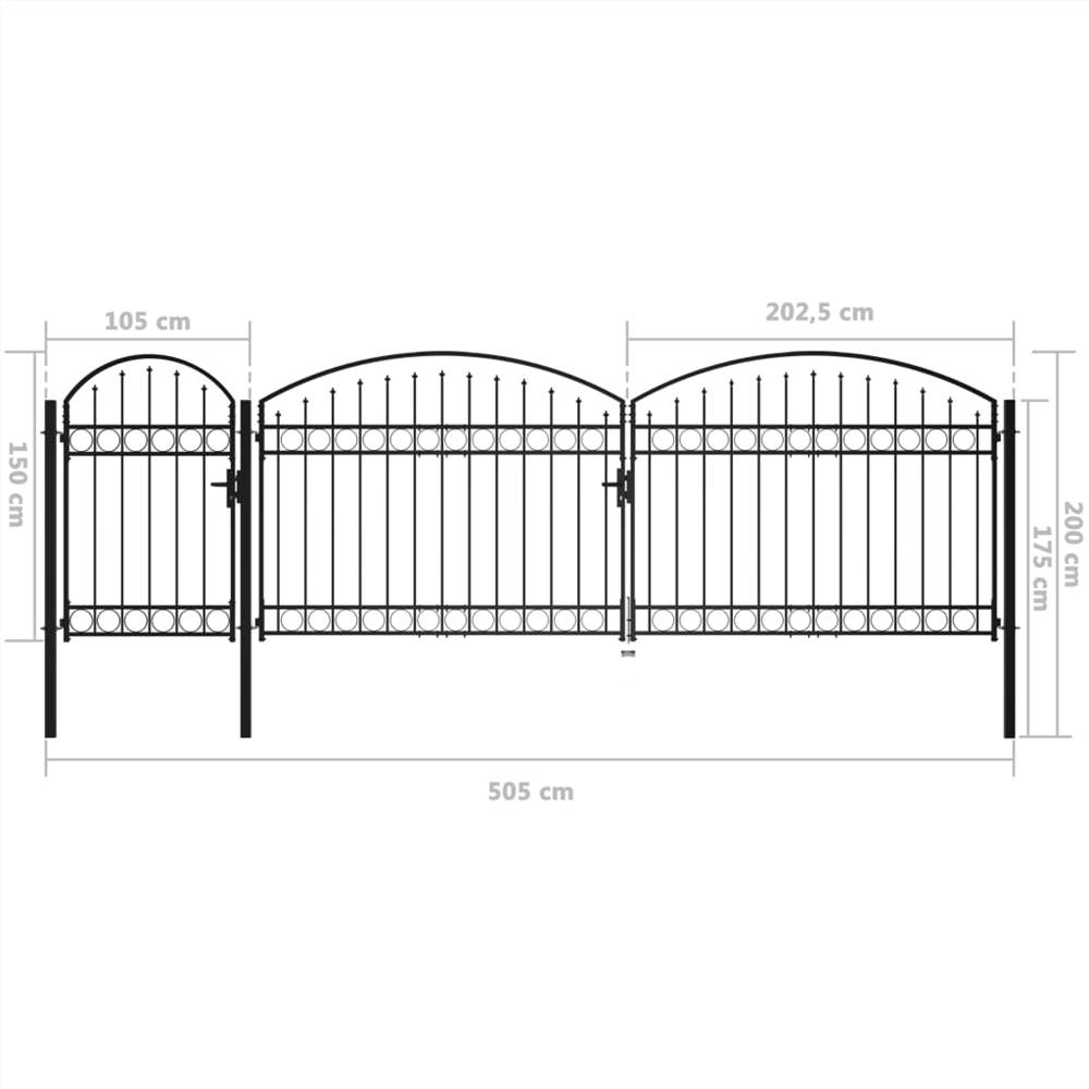 Garden Fence Gate with Arched Top Steel 2x5 m Black