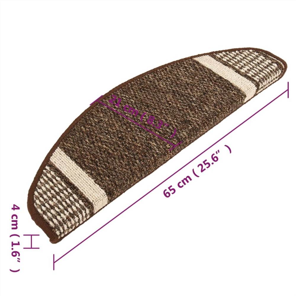 Self-adhesive Carpet Stair Treads 15 pcs Dark Brown 65x25 cm
