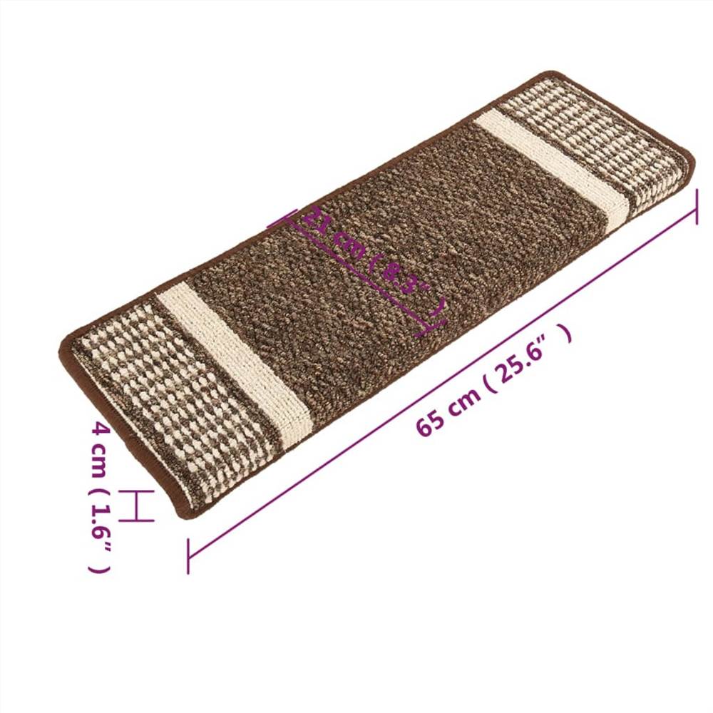 Self-adhesive Carpet Stair Treads 15 pcs Dark Brown 65x25 cm