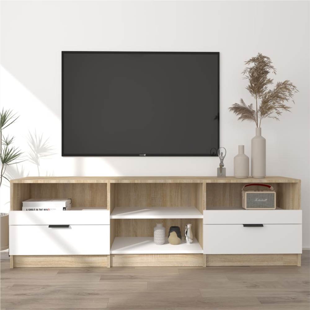 

TV Cabinet White and Sonoma Oak 150x33.5x45 cm Engineered Wood