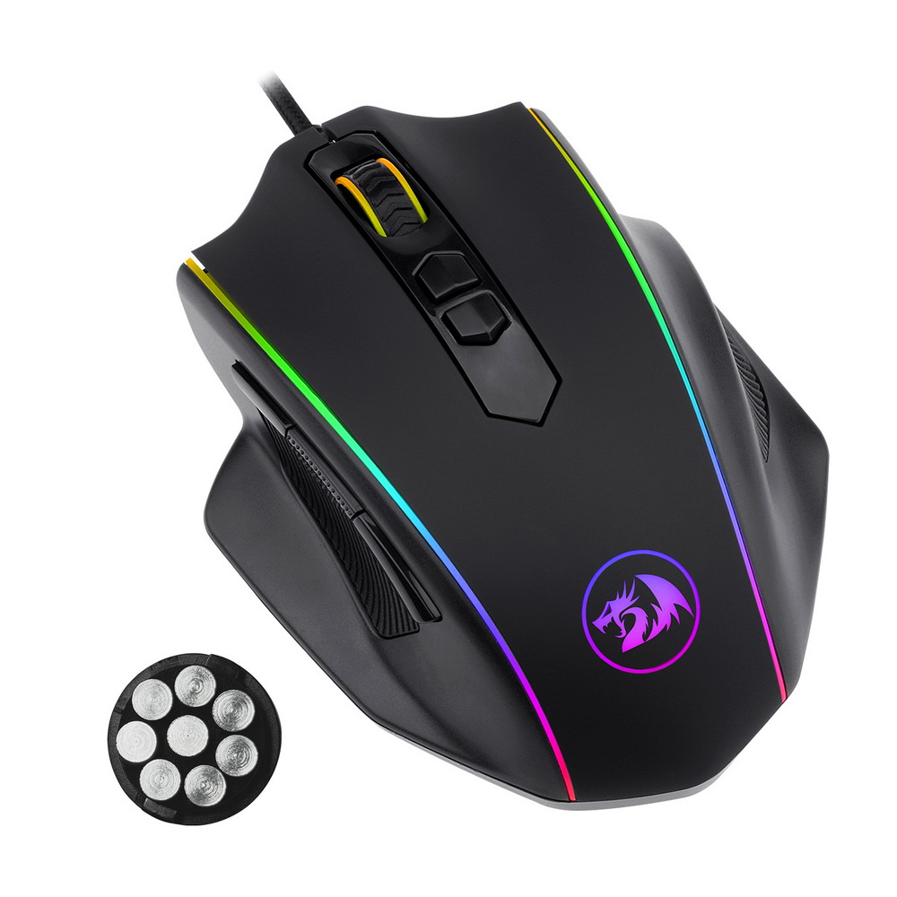 Redragon M720-RGB Vampire Wired Gaming Mouse, 10000 DPI, 7 Buttons Programmable, Built-in Weight Tuning - Black