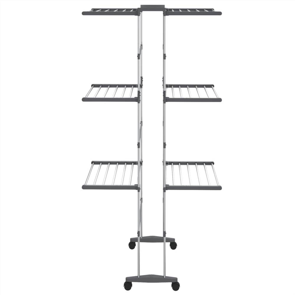 3Tier Laundry Drying Rack with Wheels Silver 60x70x166 cm