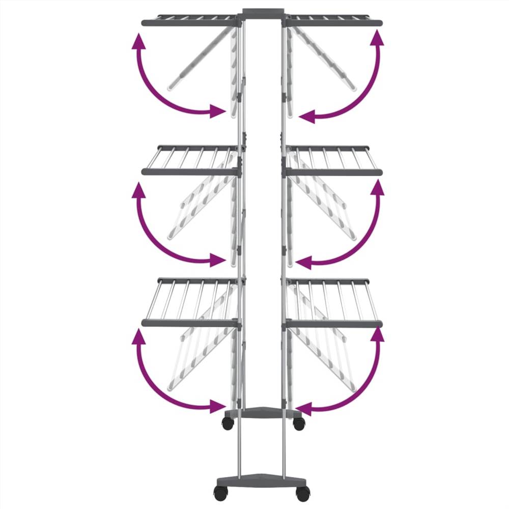 3-Tier Laundry Drying Rack with Wheels Silver 60x70x166 cm