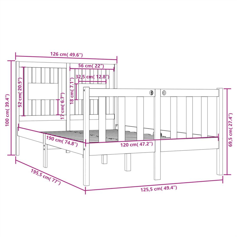 Bed Frame Black Solid Wood 120x190 cm 4FT Small Double