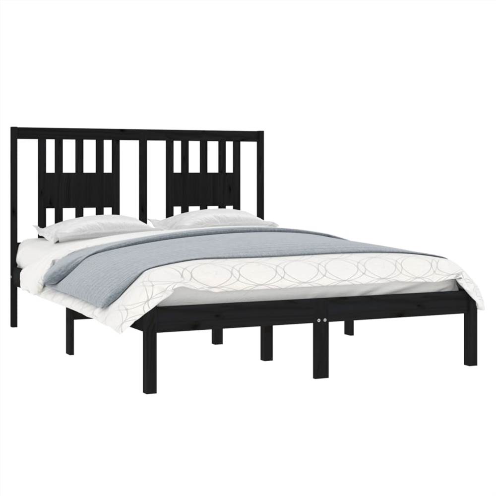 Bed Frame Black Solid Wood 135x190 cm 4FT6 Double