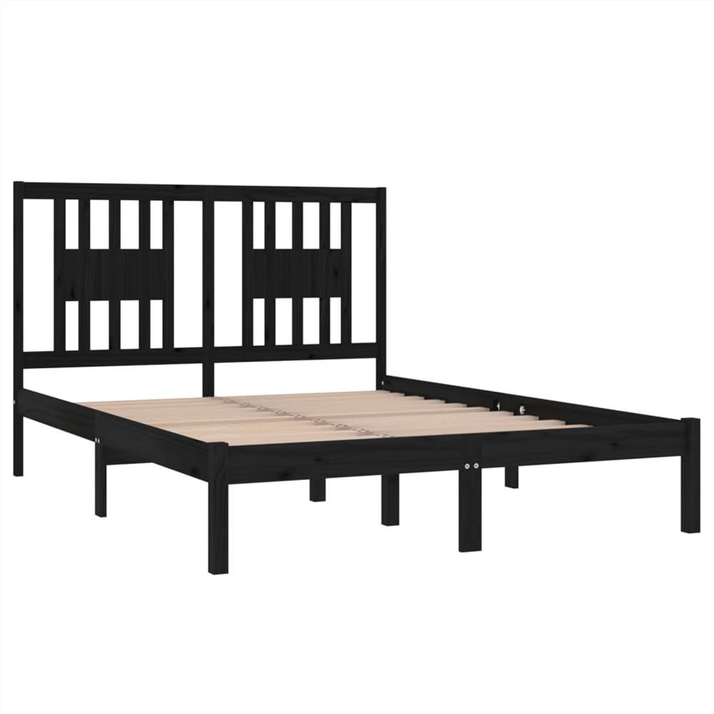 Bed Frame Black Solid Wood 135x190 cm 4FT6 Double