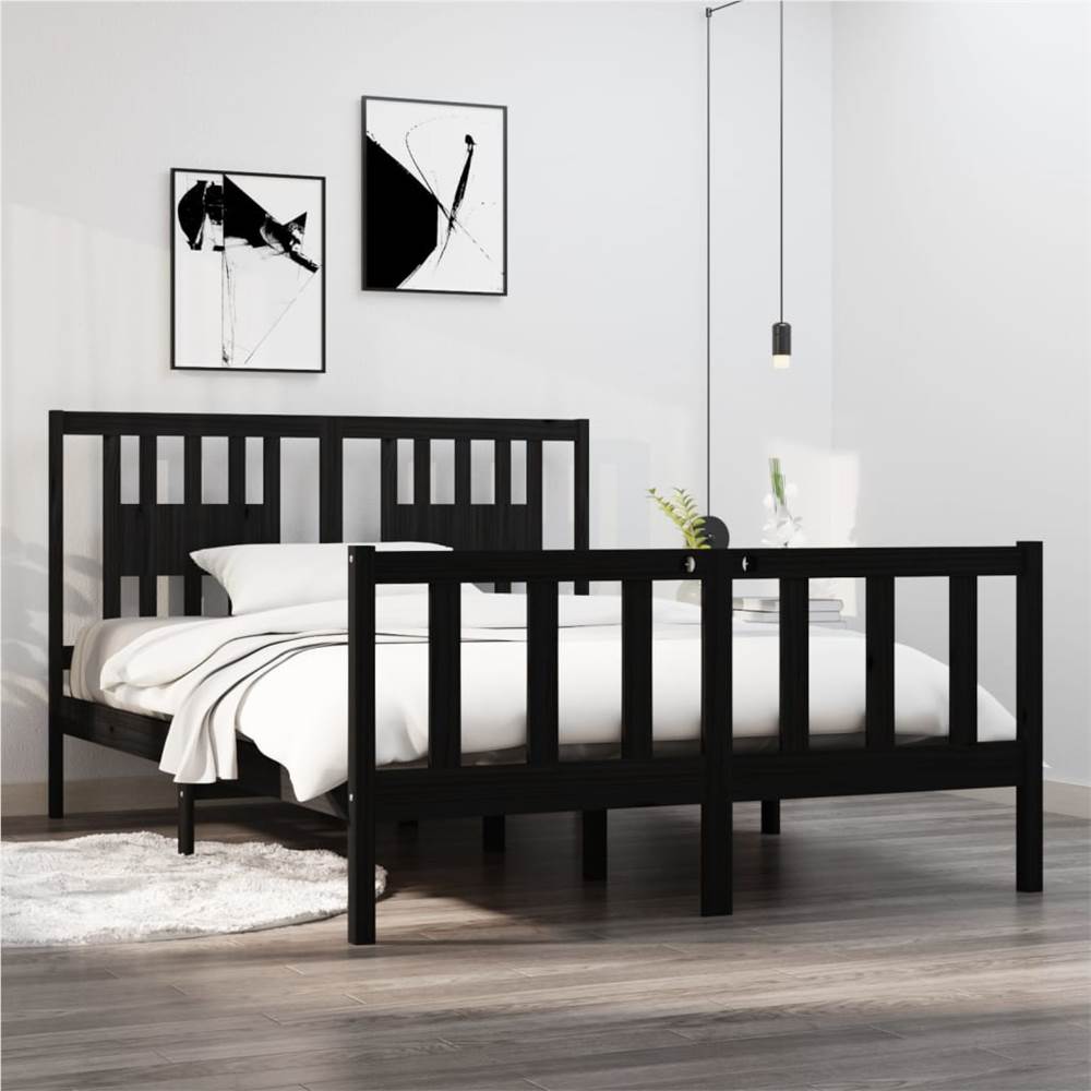 

Bed Frame Black Solid Wood 135x190 cm 4FT6 Double