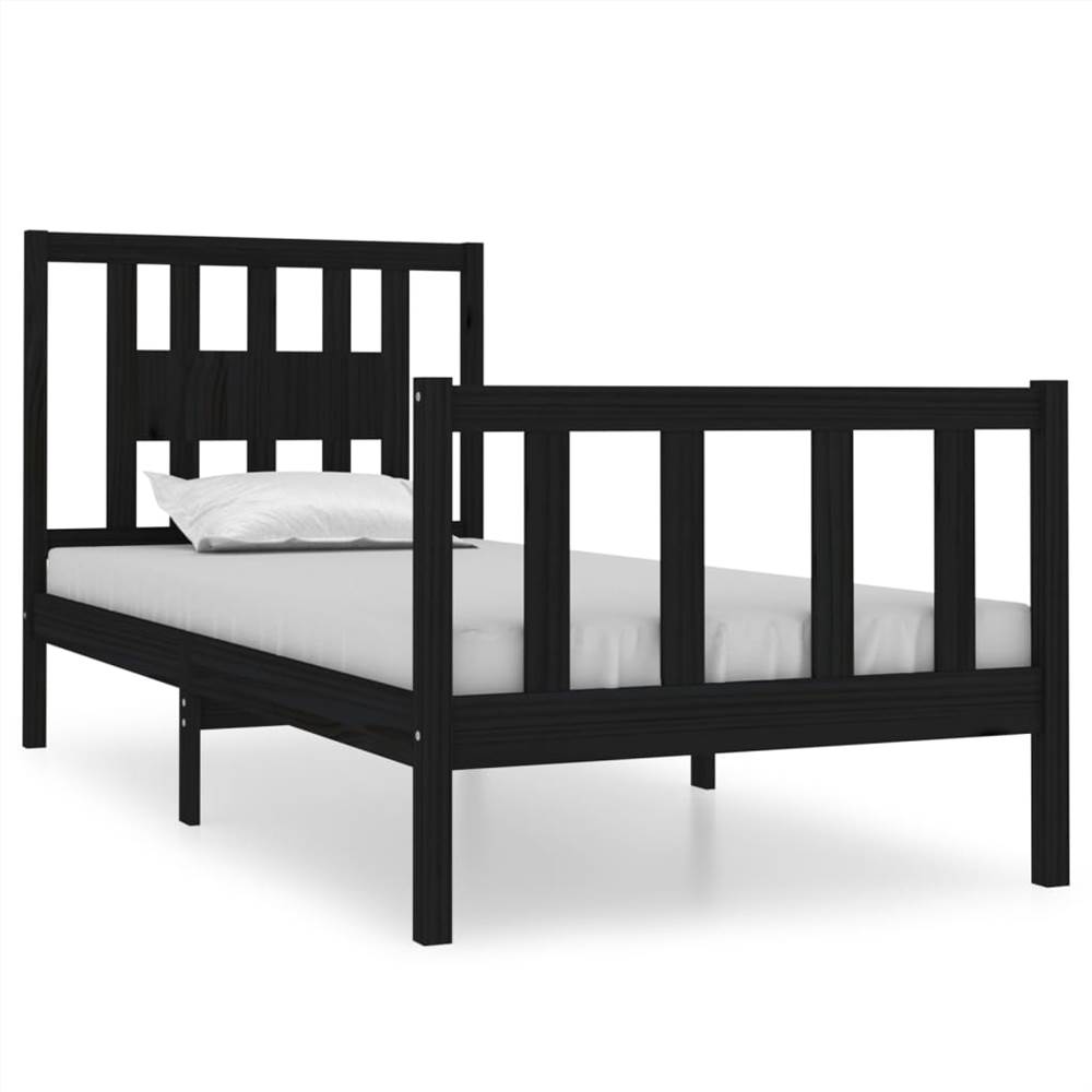 Bed Frame Black Solid Wood 90x190 cm 3FT Single
