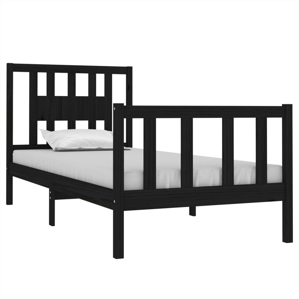 Bed Frame Black Solid Wood 90x190 cm 3FT Single