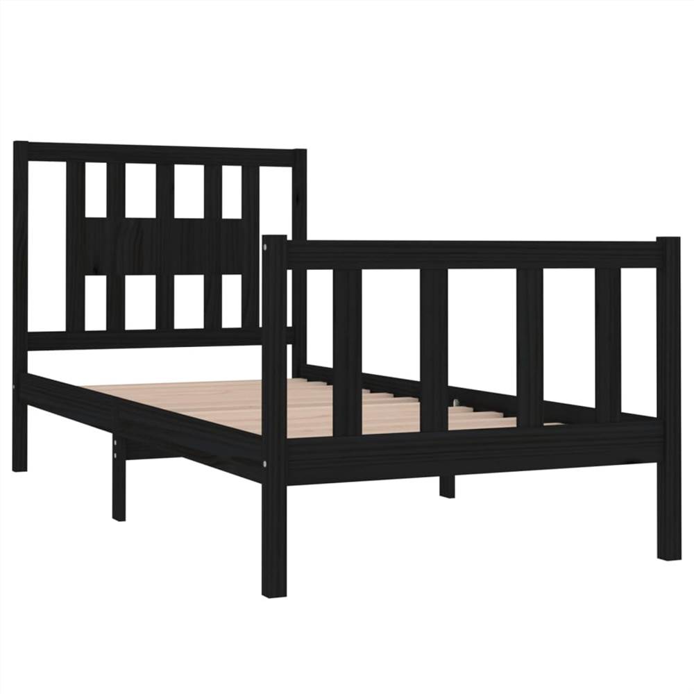 Bed Frame Black Solid Wood 90x190 cm 3FT Single