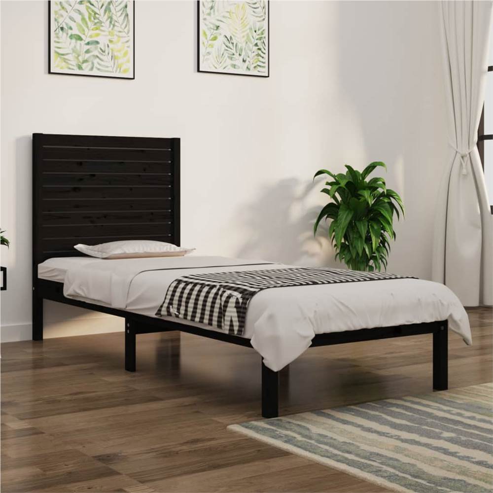 Bed Frame Black Solid Wood 90x190 cm 3FT6 Single