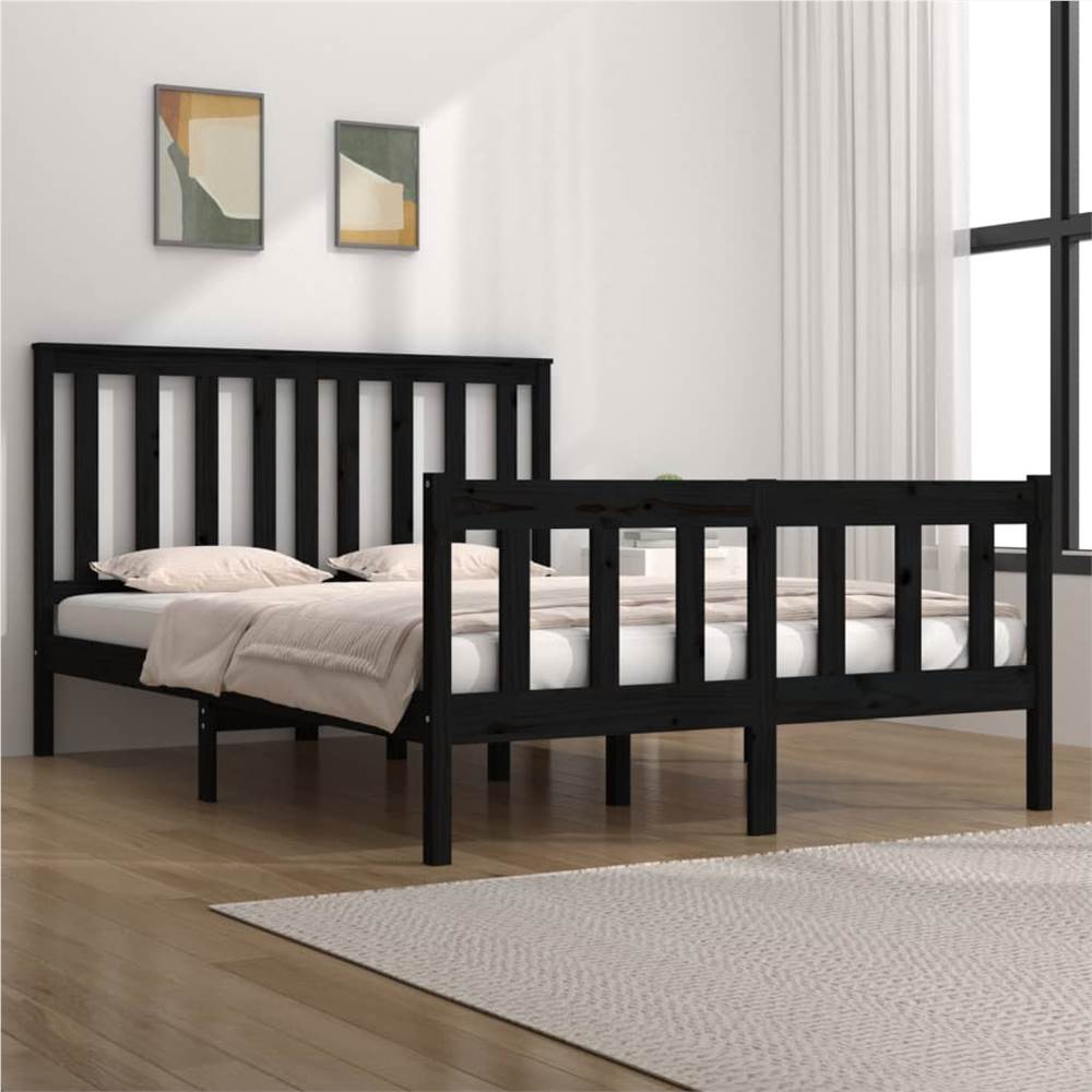 

Bed Frame Black Solid Wood Pine 120x190 cm 4FT Small Double