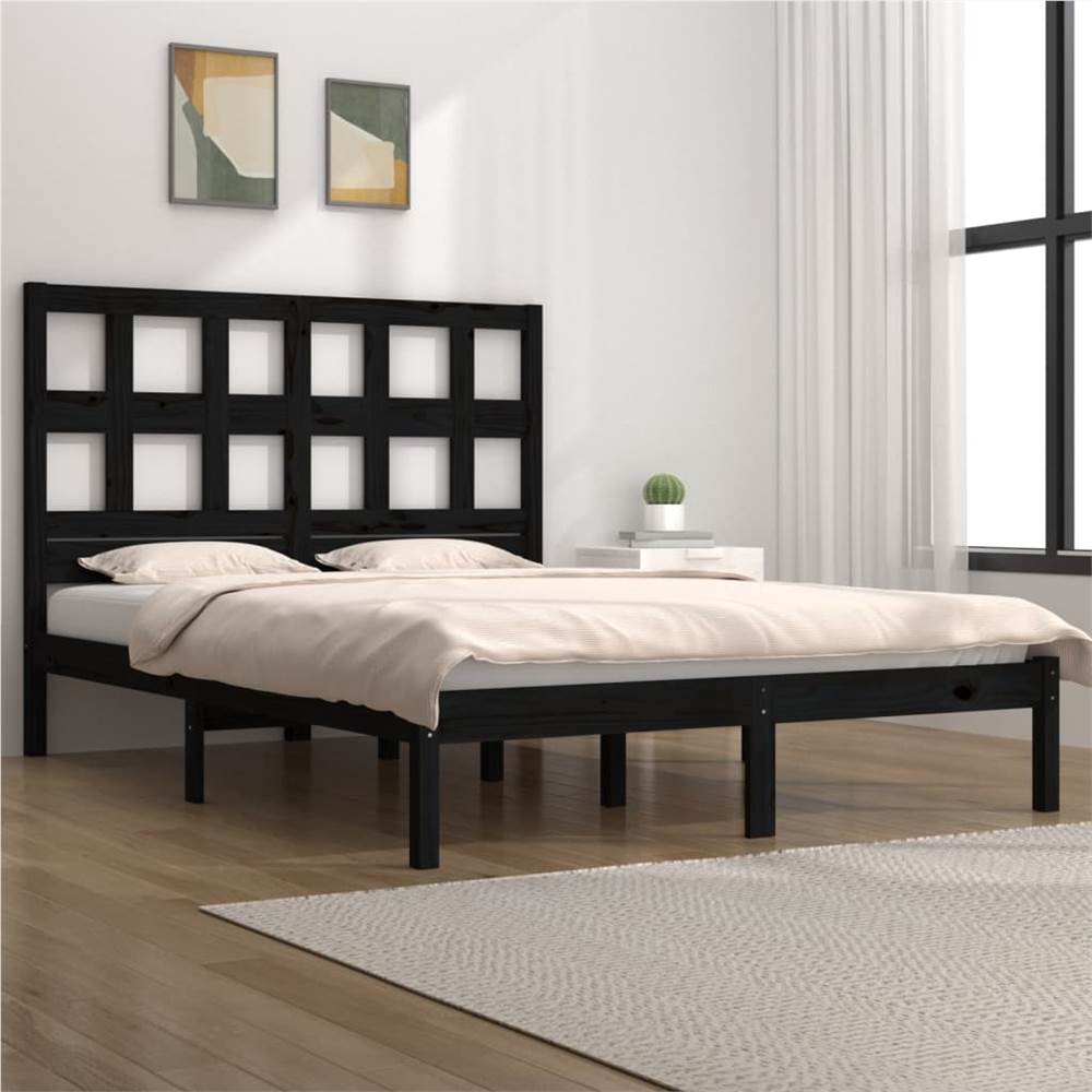 

Bed Frame Black Solid Wood Pine 120x190 cm 4FT Small Double