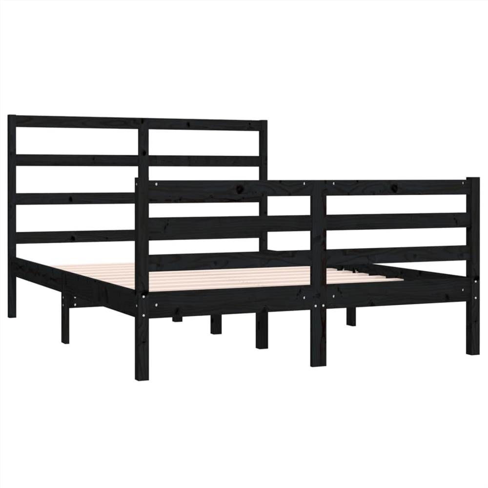 Bed Frame Black Solid Wood Pine 135x190 Cm 4FT6 Double 9 Bed Frame Black Solid Wood Pine 135x190 cm 4FT6 Double