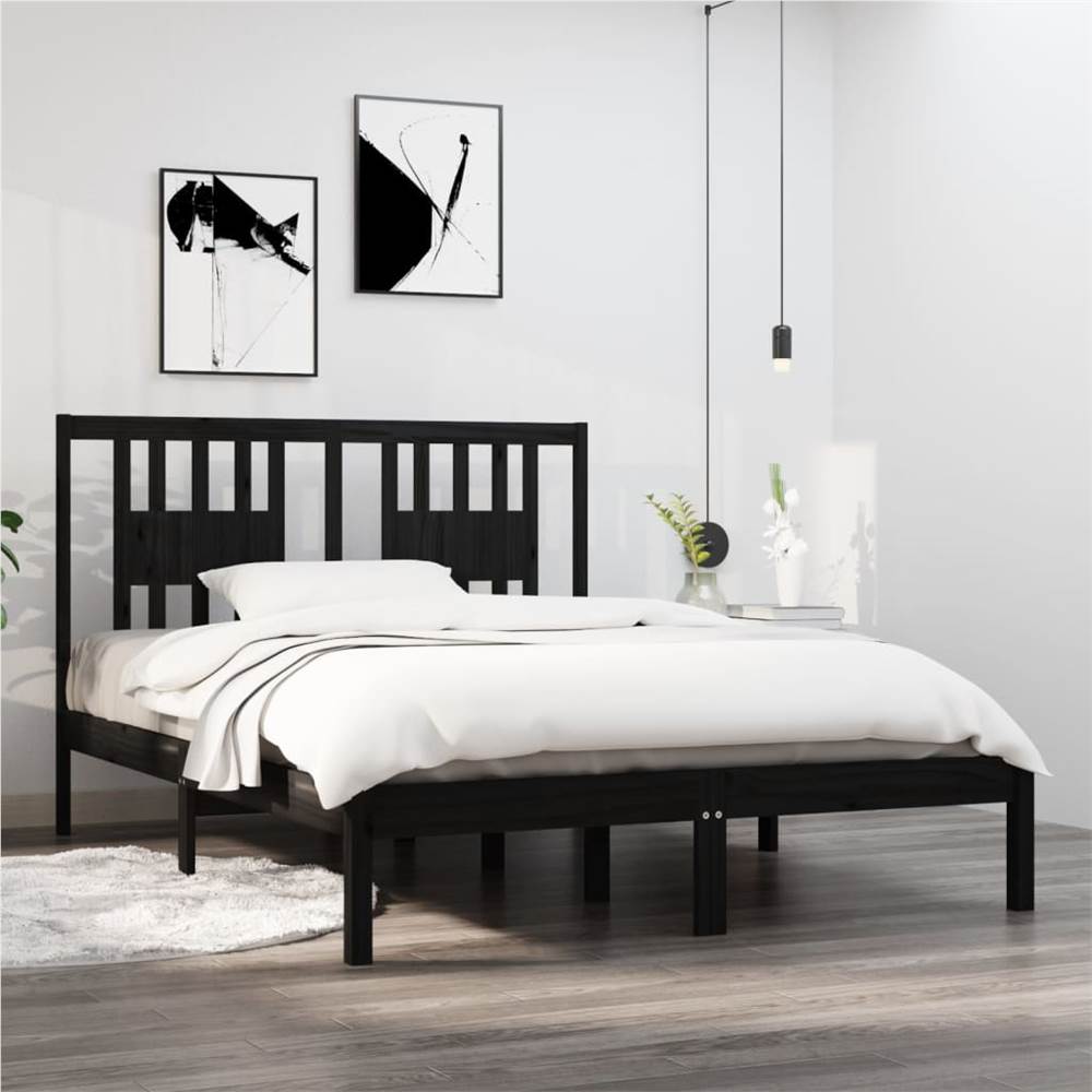 

Bed Frame Black Solid Wood Pine 140x190 cm