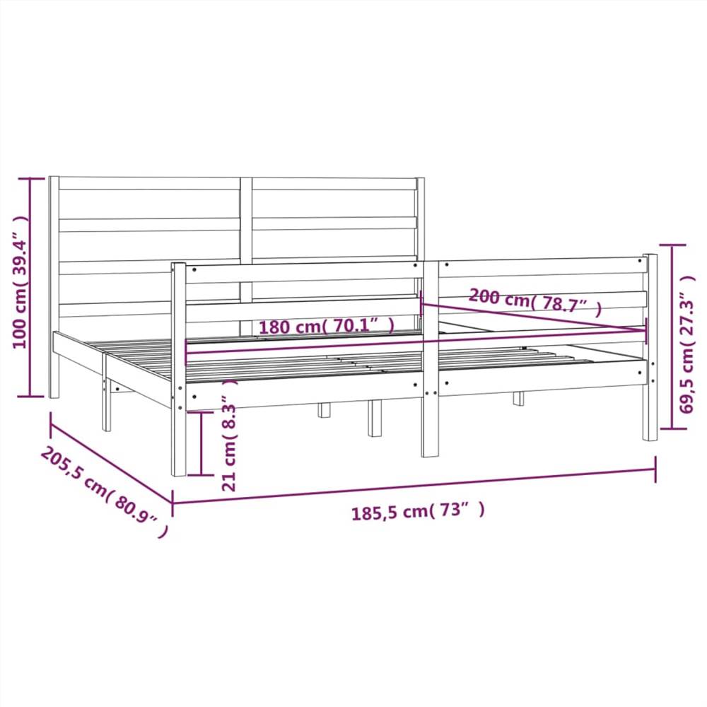 Bed Frame Black Solid Wood Pine 180x200 cm 6FT Super King