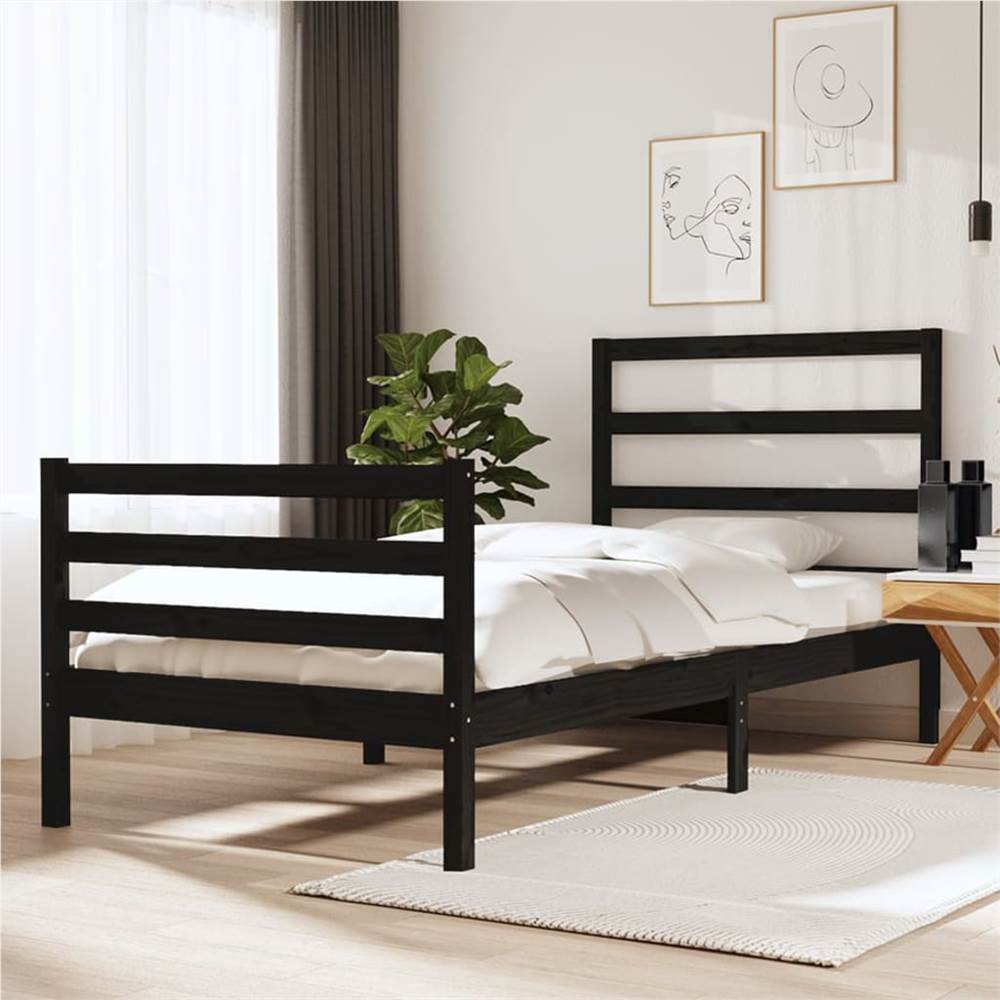 

Bed Frame Black Solid Wood Pine 75x190 cm 2FT6 Small Single