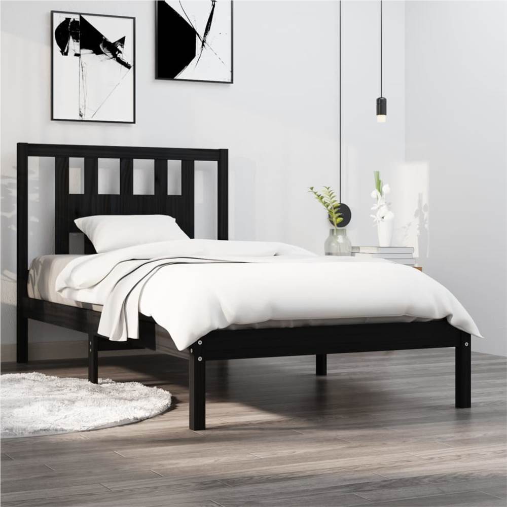

Bed Frame Black Solid Wood Pine 90x200 cm