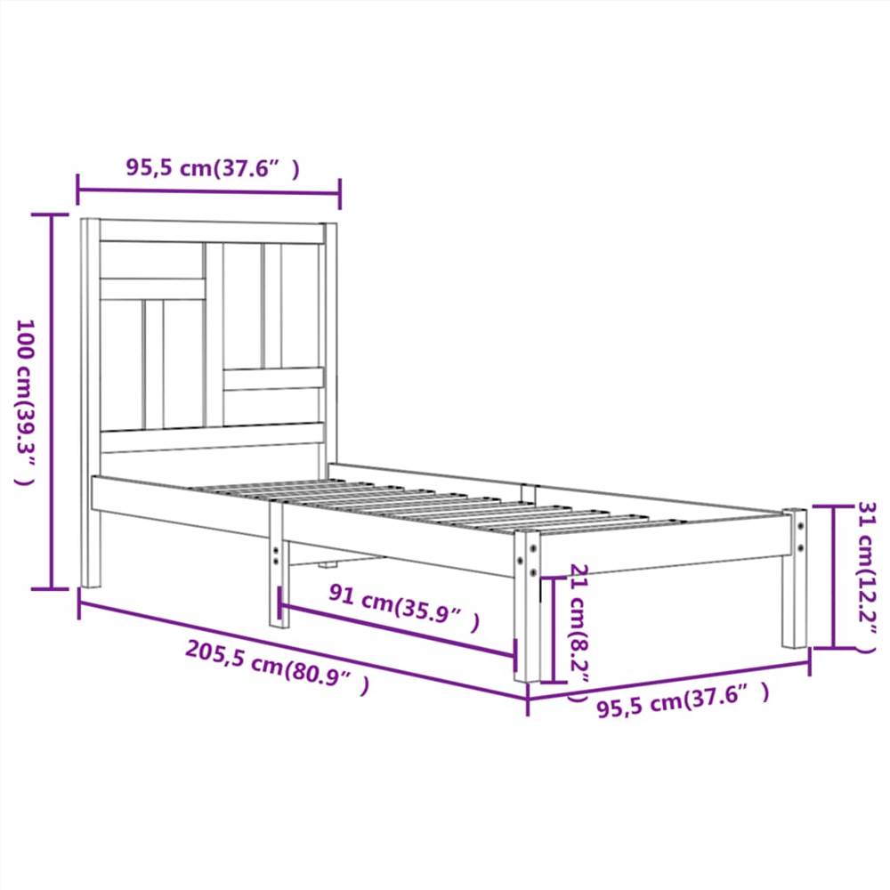 Bed Frame Black Solid Wood Pine 90x200 cm