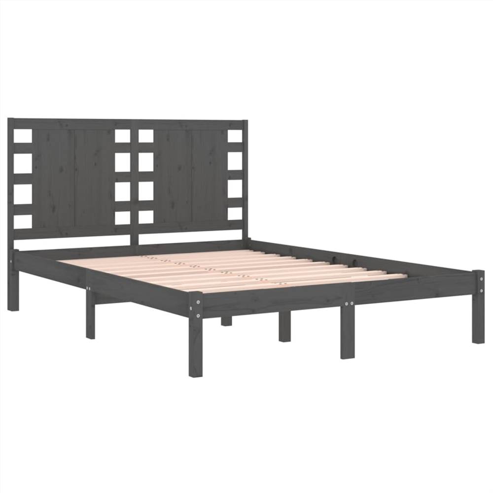 Bed Frame Grey Solid Wood 135x190 cm 4FT6 Double