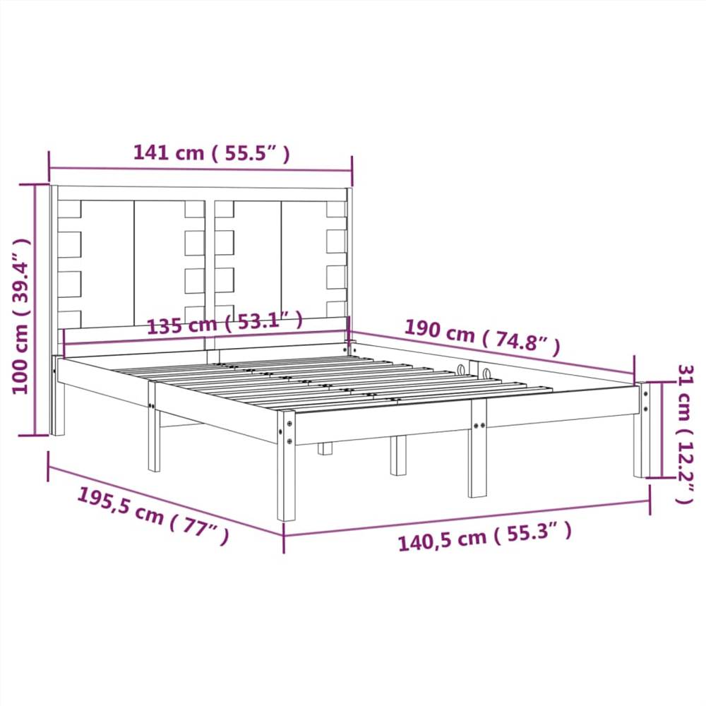Bed Frame Grey Solid Wood 135x190 cm 4FT6 Double