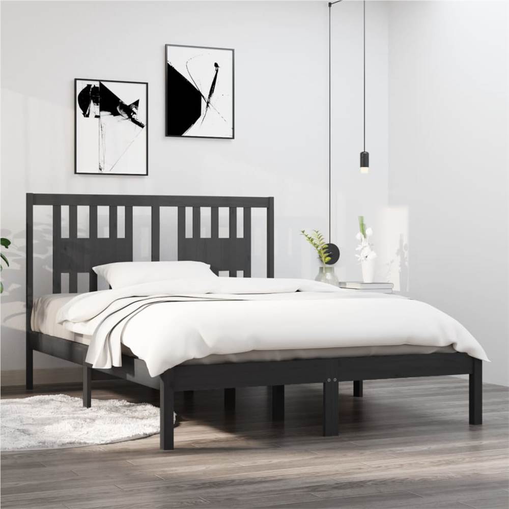 

Bed Frame Grey Solid Wood 135x190 cm 4FT6 Double