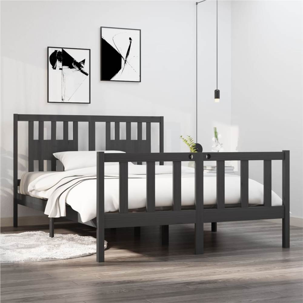 

Bed Frame Grey Solid Wood 135x190 cm 4FT6 Double