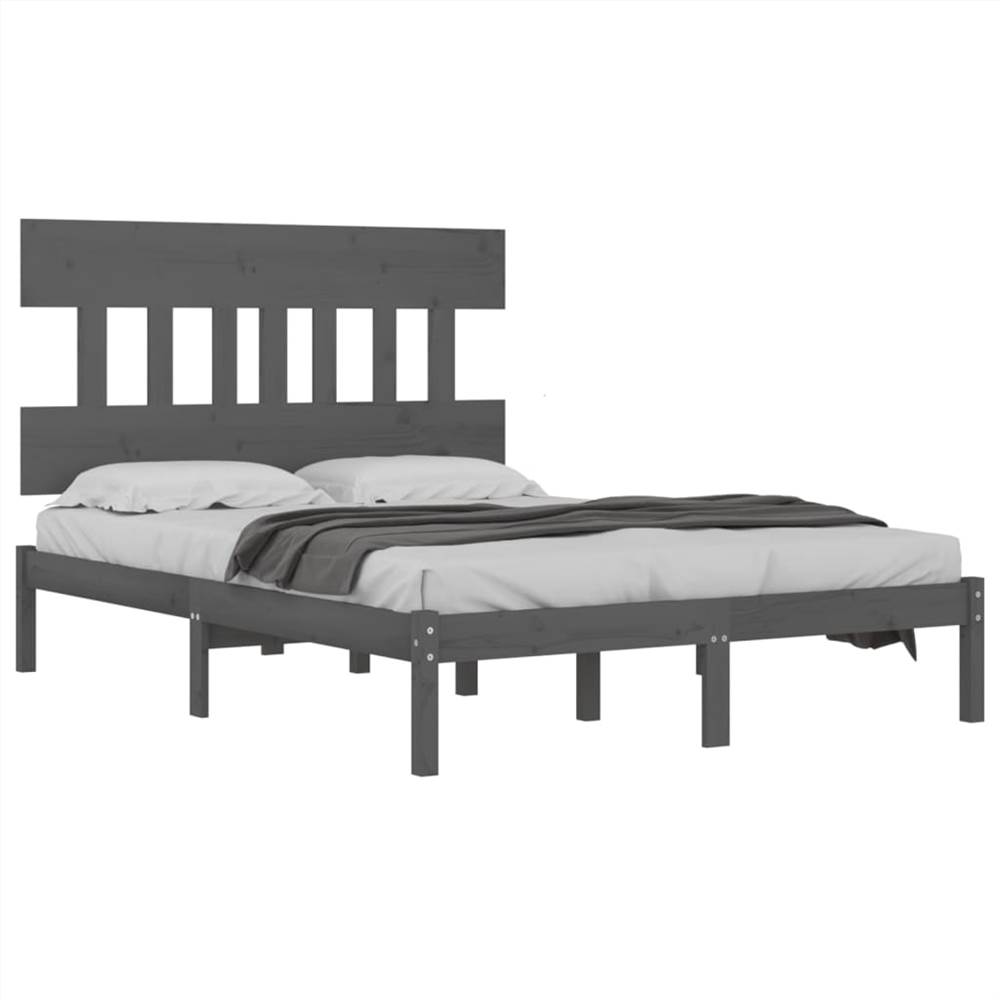 Bed Frame Grey Solid Wood 140x190 Cm 8 Bed Frame Grey Solid Wood 140x190 cm