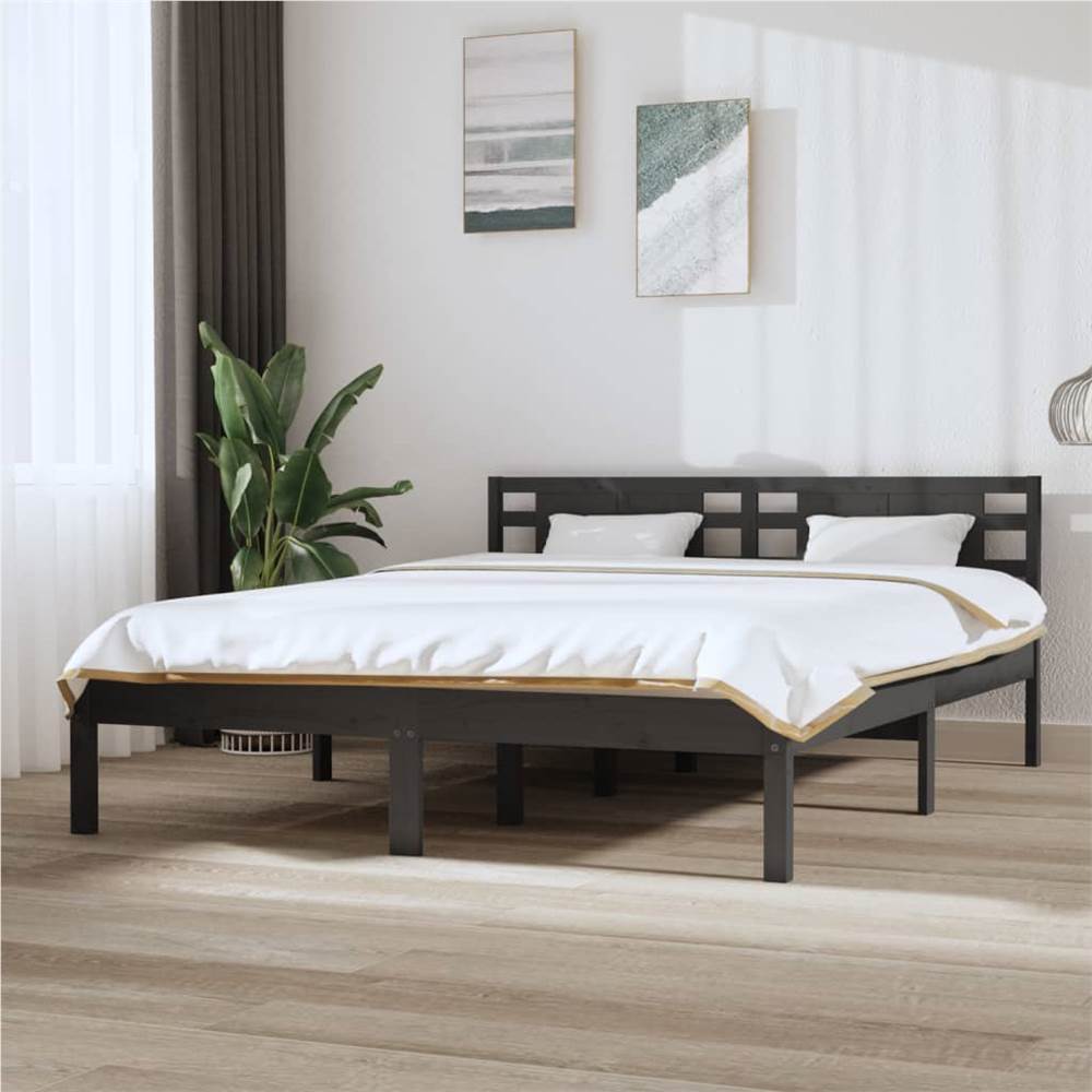 

Bed Frame Grey Solid Wood 150x200 cm 5FT King Size