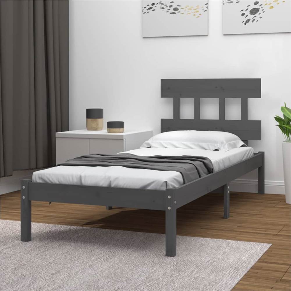 

Bed Frame Grey Solid Wood 75x190 cm 2FT6 Small Single