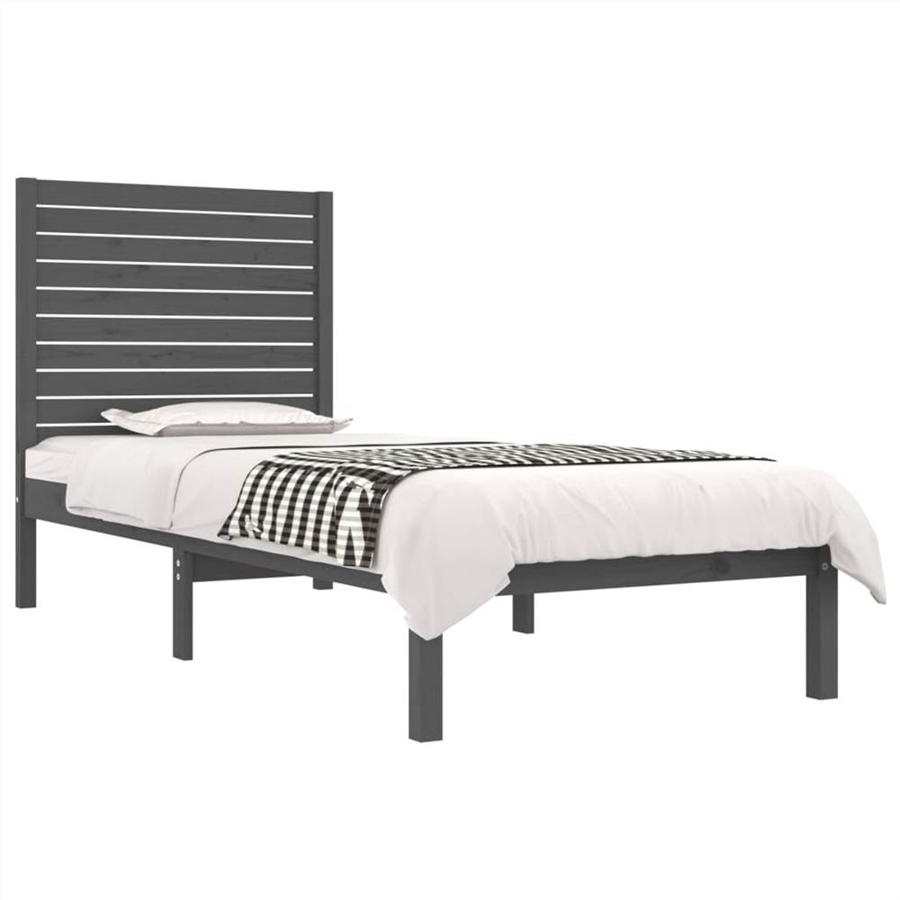 Bed Frame Grey Solid Wood 75x190 cm 2FT6 Small Single