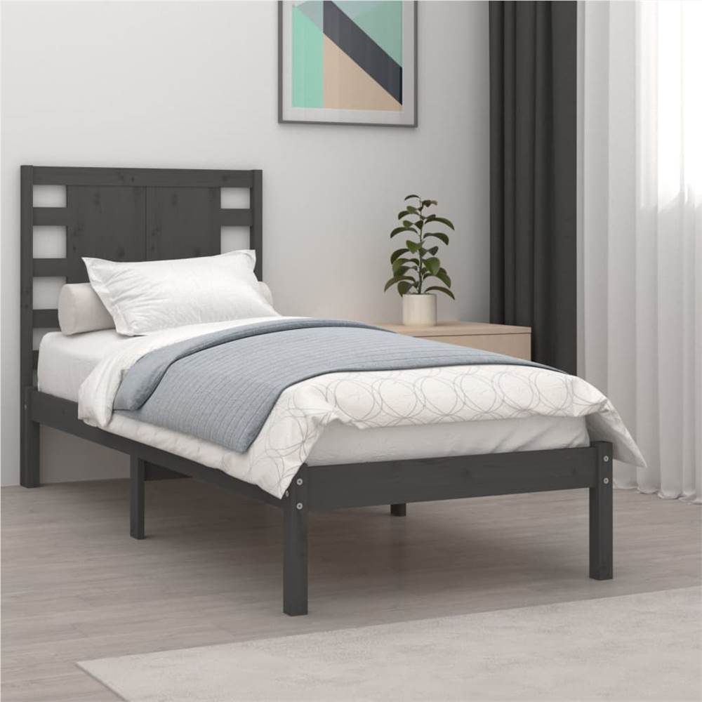 

Bed Frame Grey Solid Wood 90x190 cm 3FT Single